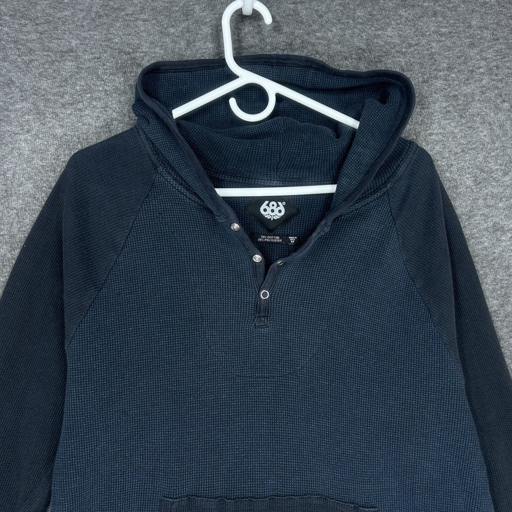 Vintage 686 Hoodie Mens M Blue Thermal Waffle knit Henley Snap made‎ in usa